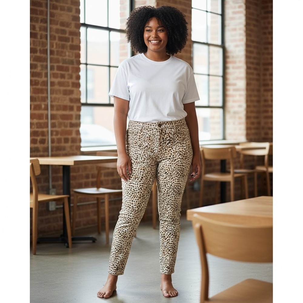 Style & Co Plus Size 20W Leopard Print‎ Skinny Mid Rise Curvy Fit Jeans